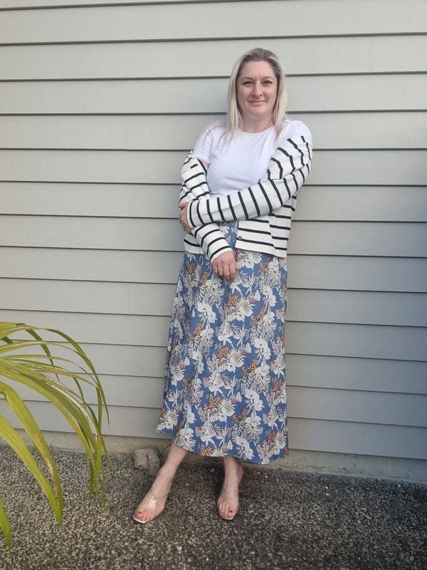 Molly Skirt - Blue Floral Linen