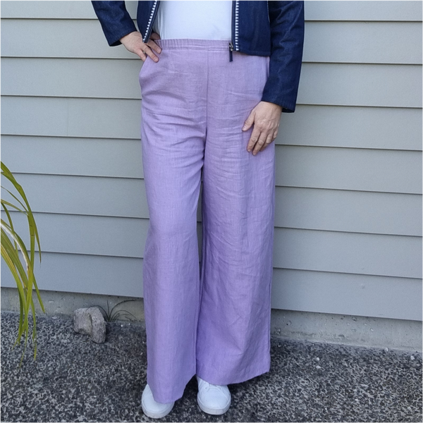 Linen Wide Leg - Lavendar Linen, Elasticated Waist Pants