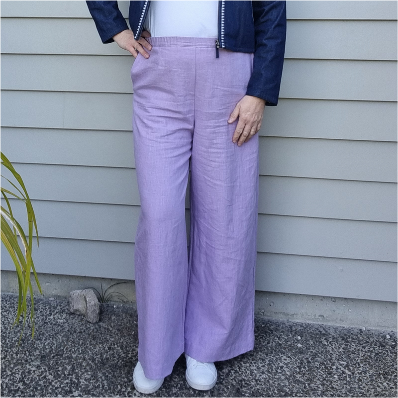 Linen Wide Leg - Lavendar Linen, Elasticated Waist Pants