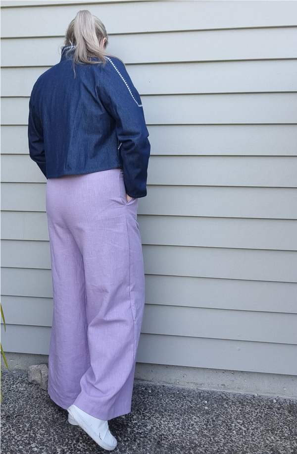 Linen Wide Leg - Lavendar Linen, Elasticated Waist Pants