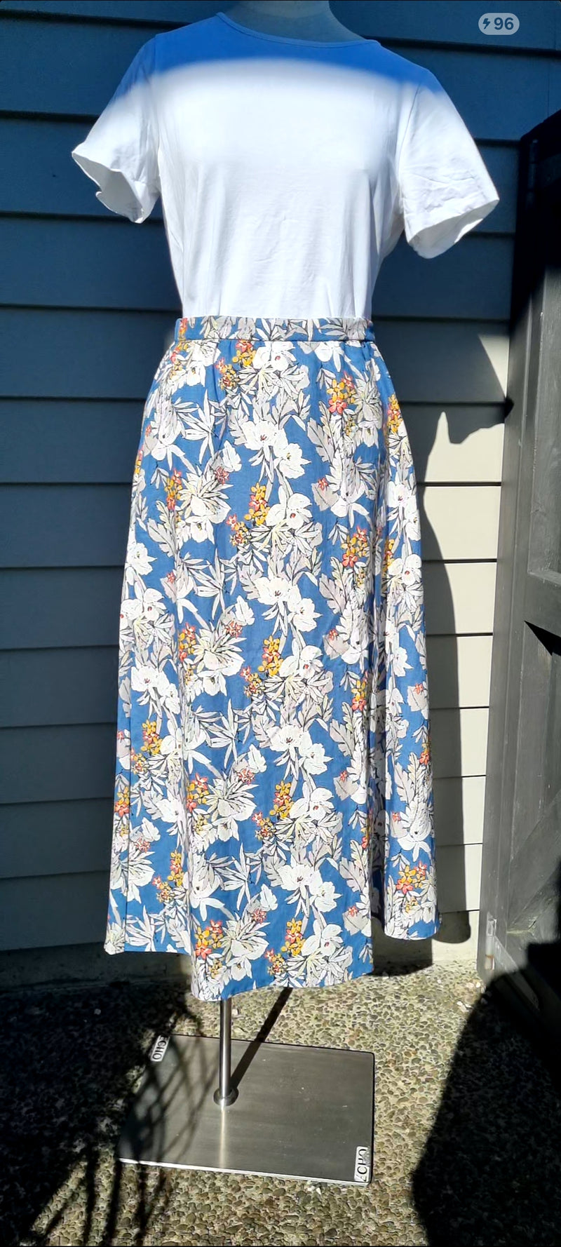 Molly Skirt - Blue Floral Linen