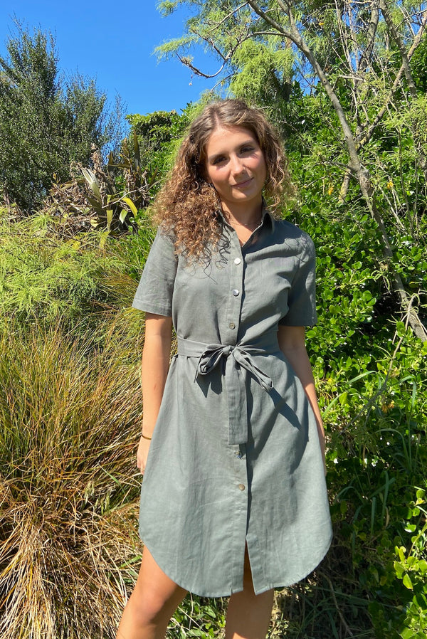 Teyuna Shirt Dress - Moss Linen