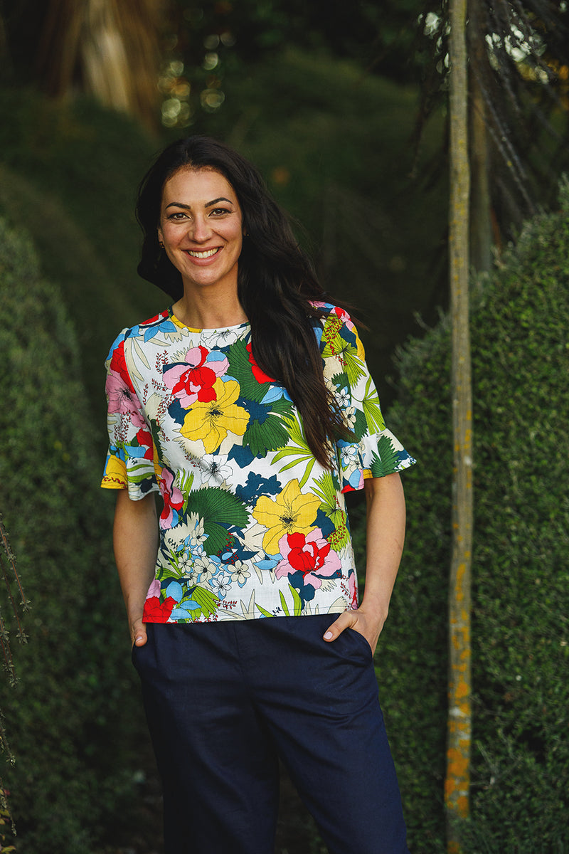 Amalfi Floral Linen Top Made in New Zealand