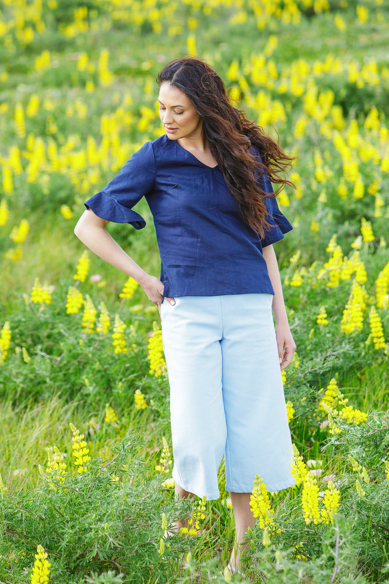 Sorrento Top - Navy Linen