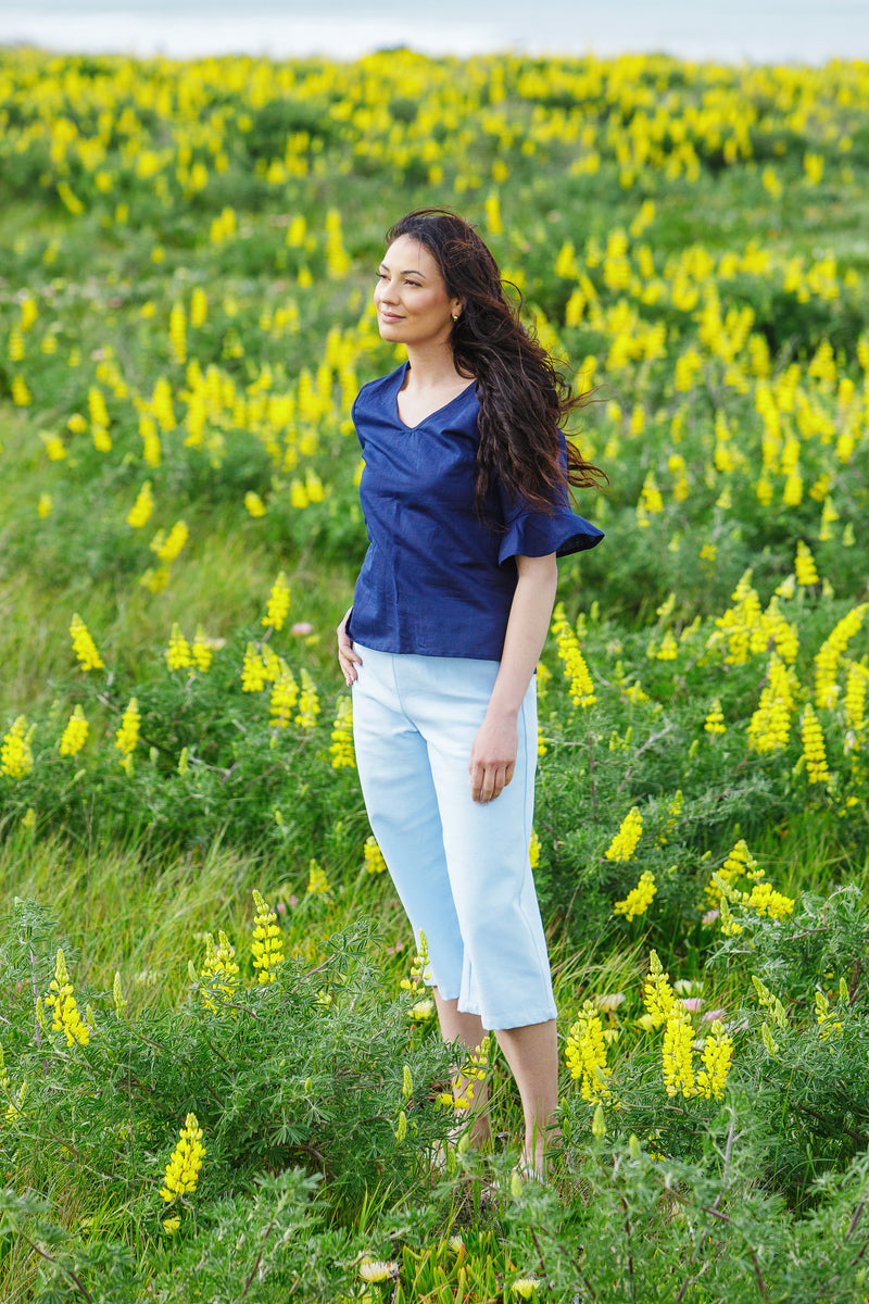 Sorrento Top - Navy Linen