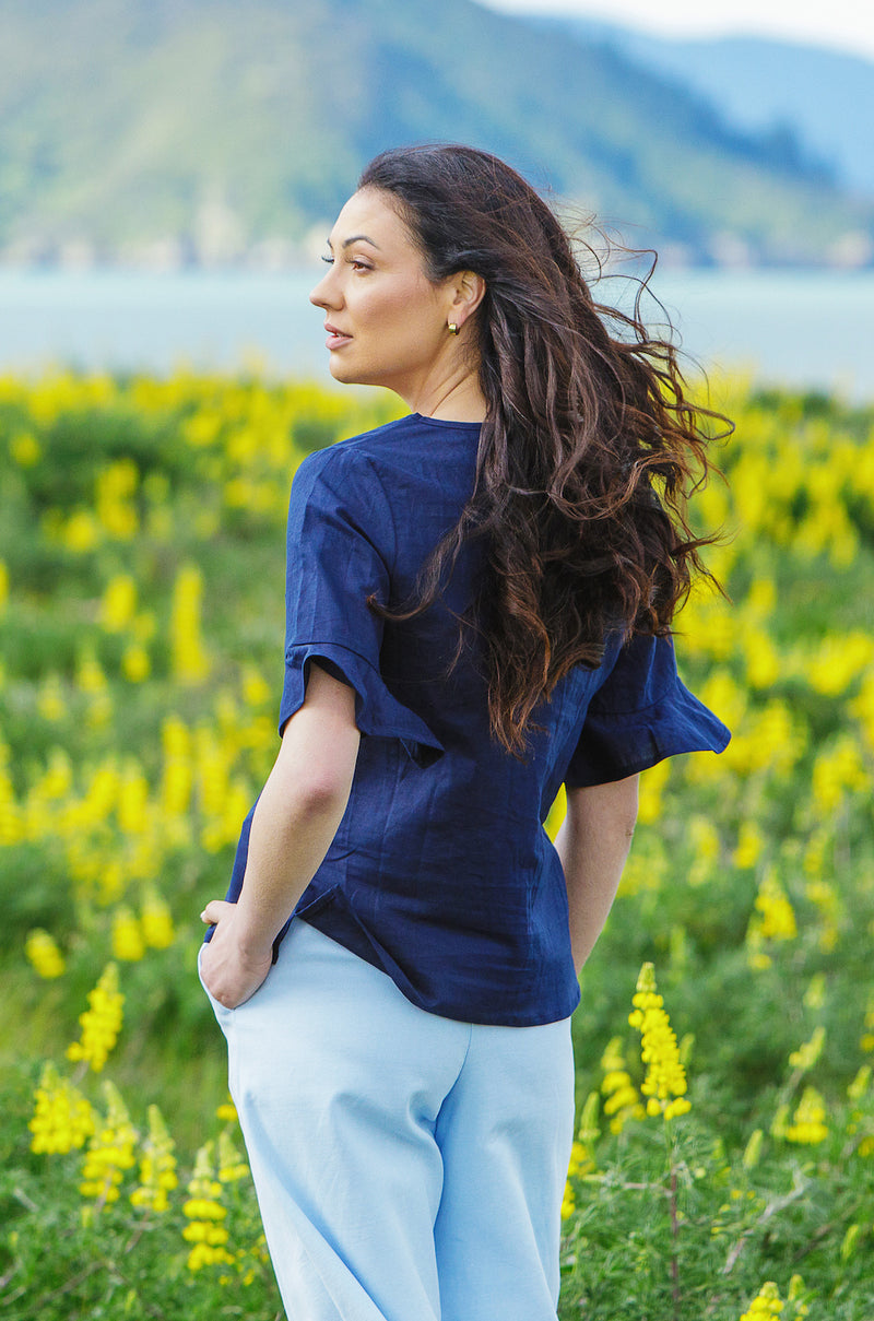 Sorrento Top - Navy Linen