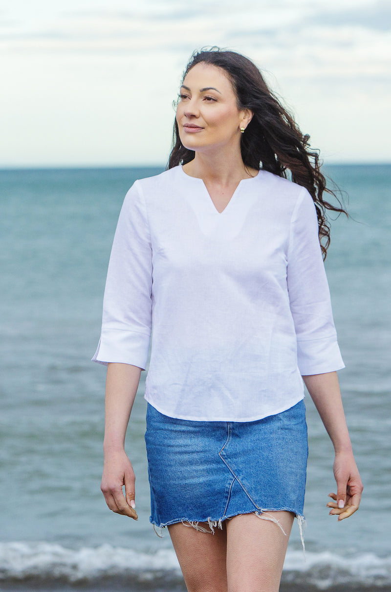 Popover Top - White Linen