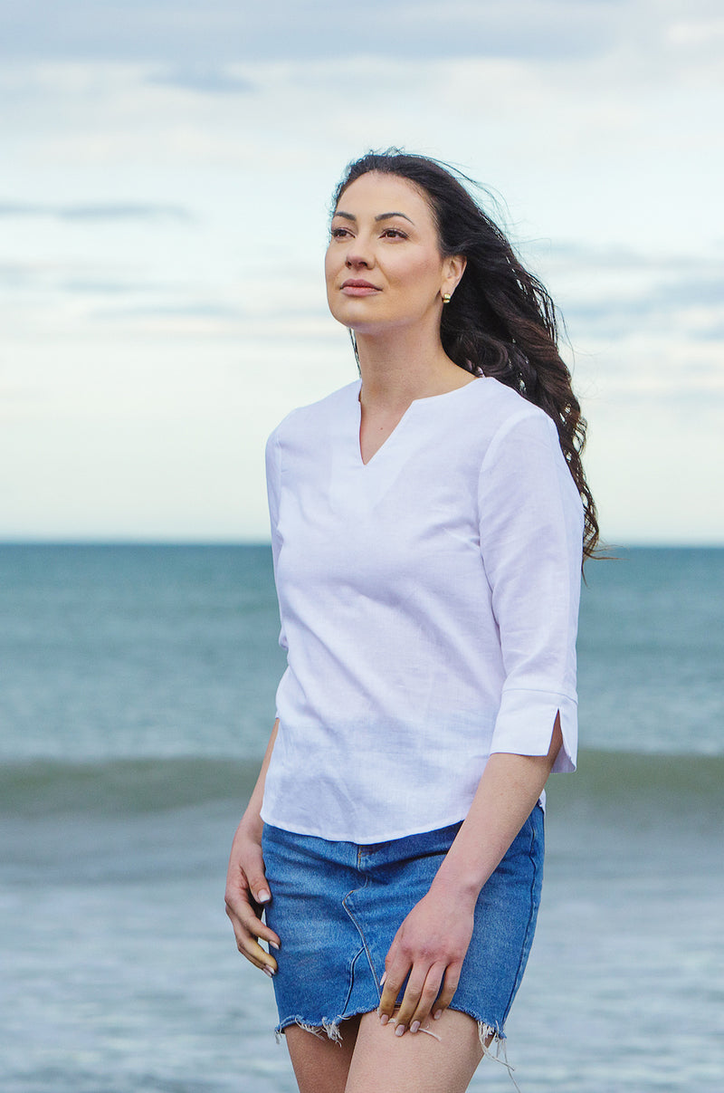 Popover Top - White Linen